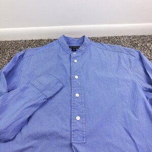 Ralph Lauren Black Label Shirt Popover L/S Button Up Blue Striped Womens 6 *Flaw